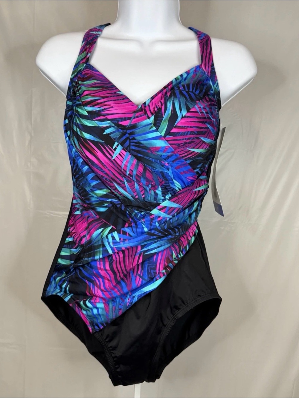 Miradonna by Miraclesuit Tropical Palm One Piece Swimsuit Size 10 NWT